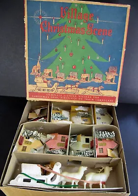 $275 • Buy Dolly Toy Co Vintage Christmas Village Putz Houses Santa Sleigh Church BOX