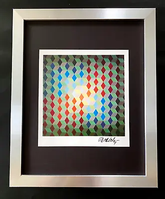 VICTOR VASARELY  PRINT FROM 1970 + SIGNED GEOMETRIC ABSTRACT +NEW FRAME 14x11in. • $149