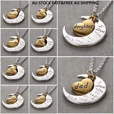 I Love You To The Moon & Back Crescent Moon Gold Heart  Pendant+Necklace+ Pouch • $9.50