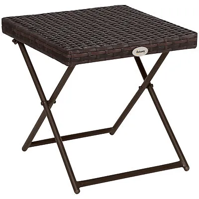 Outsunny Folding Square Rattan Coffee Table W/ Steel Frame Bistro Garden Brown • £18.99