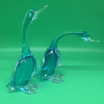 2x Vintage Genuine Venetian Murano Art Glass Bird Swan Figurine Sculpture 9” • $20.50