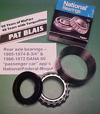 Mopar REAR Axle Bearings 1965-74 8-3/4” 1966-72 DANA 60 Federal Mogul Brand • $123.25