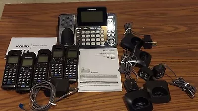 Panasonic DECT 6.0 Plus 2-Line Cordless Telephone System 5 Handset Lot Black • $20