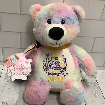 Personalised Rainbow Tie Dye Embroidered Teddy Bear Operation Scar Buddy • £27.99