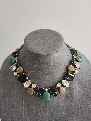 J Crew Melange Multicolor Blue Green Purple Collar Stone Gold Crystal Necklace • $99.99