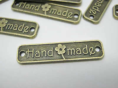 10 Handmade Label Metal Tags 25mm (1 ) Bronze Connector Handmade Crafts Label  • £2.49