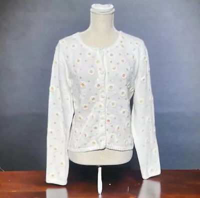 🌻Vintage 90s Michael Simon NY White Sequins Button Down Cardigan Sweater XL • $39