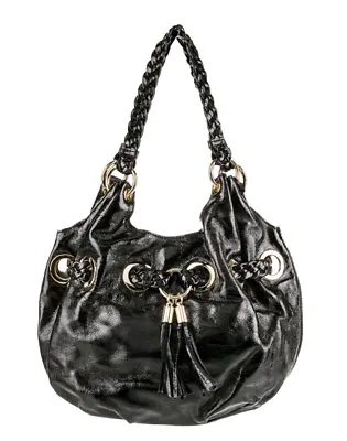 Michael Kors Black Patent Leather Hobo Bag With Braided Strap And Tassels • $24.99