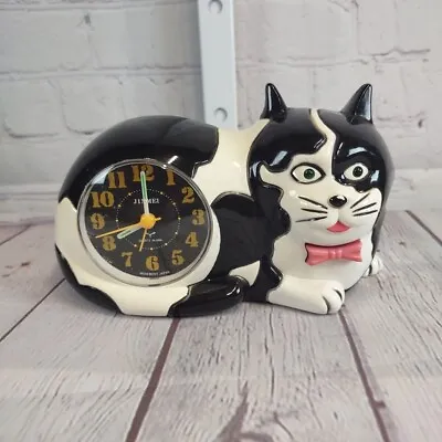 JinMei 1989 Vintage Black White Retro Cat Alarm Clock No Alarm No Light Up Eyes • $29.94