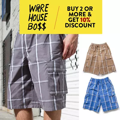 Shaka Mens Plaid Cargo Shorts 5 Pocket Casual Loose Fit Shorts Hip Hop Active • $19.35