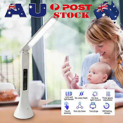 Foldable LED Mini Desk Lamp Light Rechargeable W/ Digital Clock Touch Dimmable K • $22.99