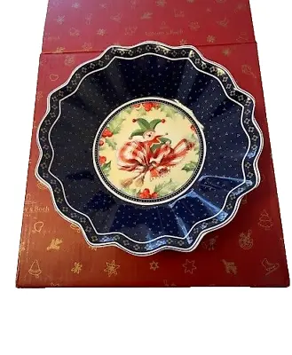 Villeroy & Boch Toy's Fantasy Small Candy Nut BLUE Bowl Christmas Holly CLOWN • $5.99
