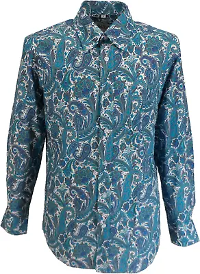 Mazeys Mens 60s 70s Turquoise Retro Paisley Shirt • £39.99