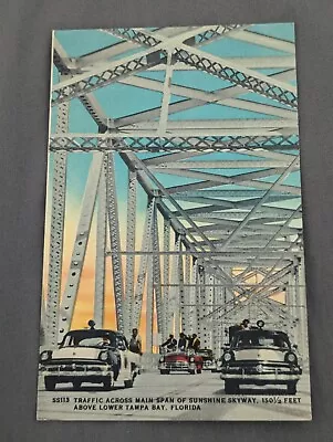 Vintage Postcard Sunshine Skyway Traffic Police Cars TAMPA BAY FLORIDA Bridge • $5.99