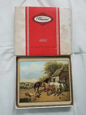 Vintage PIMPERNEL Cork Backed Placemats Horses Set Of 4 Farm Landscape Paintings • $34.99