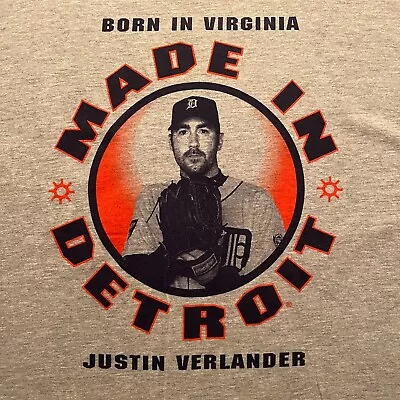 2011 Tigers JUSTIN VERLANDER MADE IN DETROIT T-shirt--VIRGINIA Born - NEW - (XL) • $22