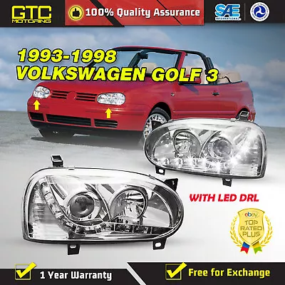 For 1993-1998 VW Golf 3 MK3 Headlights LED DRL Projector Lens Chrome Clear Pair • $109.99