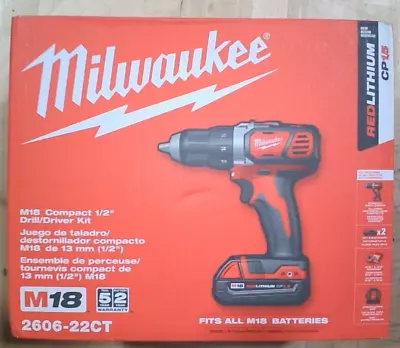 Milwaukee M18 Compact 1/2  Drill Driver Kit 2606-22CT W/ 2 Bats Charger & Bag • $89.95