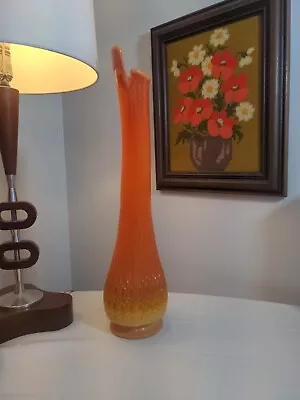 Vintage L. E. Smith Bittersweet Orange Swung Glass Vase Thousand Eye Pattern • $375