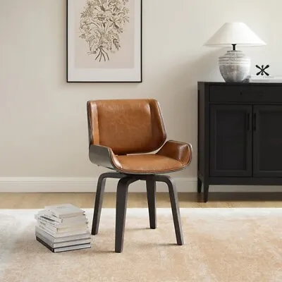 Mid Century Dining Chairs Swivel Faux Leather With Poplar Wood Legs • $250