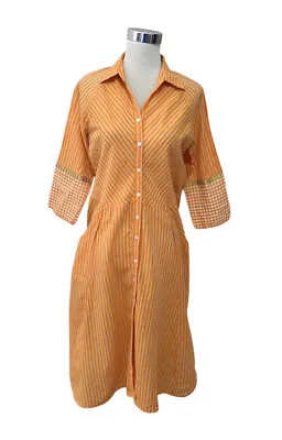 BIBA Cotton Button Up Striped Boho Midi Dress. Size S-M. Flaw • $22.95