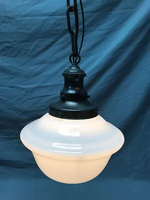 Antique 9  Schoolhouse Bank Ceiling Light White Glass Globe VTG Bronze 295-23B • $240