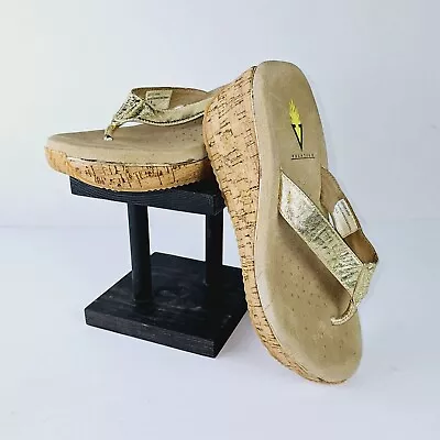 Volatile Neville Women's Gold Wedge Cork Sandals Size 9 • $34.95