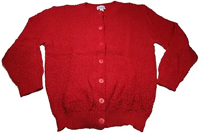 Brunny Unisex Adult Sz Lg Red Knit Cardigan Button Up Christmas Sweater Vtg • £14.94