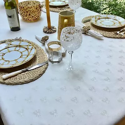 Michel Luxury French Jacquard Tablecloth In Maya Bee Ivory | Stain Resistantn • $125.35