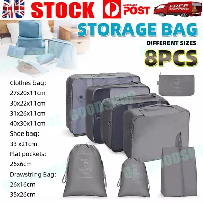 $18.88 • Buy 8PCS Storage Bag Travel Packing Cubes Pouches Luggage Organiser Clothes Suitcase
