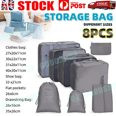 8PCS Storage Bag Travel Packing Cubes Pouches Luggage Organiser Clothes Suitcase • $13.89
