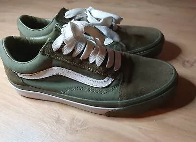 VANS Old Skool Khaki Green Gym Trainers Shoes UK 6 EU 38.5 • £18.99