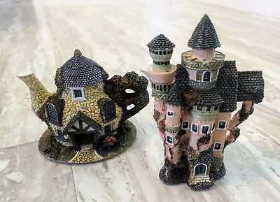Pair Fairytale Village Resin Teapots Castle And Cottage Miniature Figurine  (b3) • $20