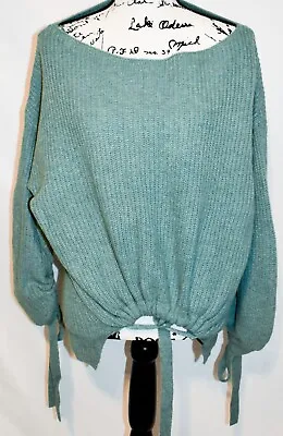 Miracle Women's Seafoam Green Blue Ribbed Knit Drawstring Waist Sweater Size S/M • $15.99