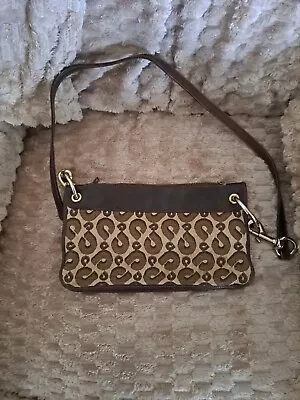 Charles Jourdan Vintage Italian Brown Leather And Cloth Shoulder Purse • $65