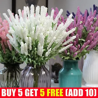 12 Heads Artificial Lavender Flowers Fake Plants In/Outdoor Home Garden Decor UK • £3.29