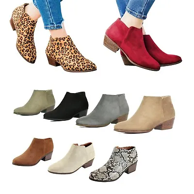 $25.89 • Buy New Women Round Toe Slip On Side Zip Low Block Heel Western Ankle Boots Booties