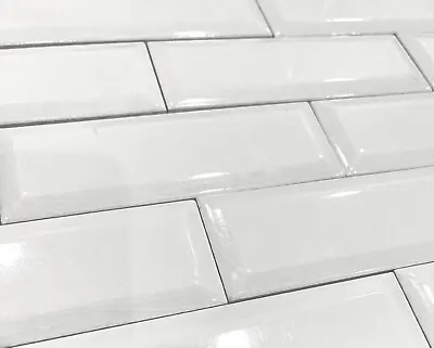 2x6 Wide White Beveled Crackled Glossy Glaze Ceramic Tile Wall Bath (1 PIECE) • £6.74