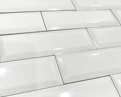 2x6 Wide White Beveled Crackled Glossy Glaze Ceramic Tile Wall Bath Kitchen • £14.46