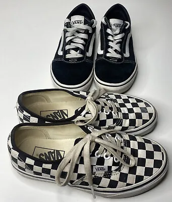 Van's - Checkerboard & Black Lace Up Skater Shoes (Lot Of 2) Youth Size 4 🛹 • £4.01