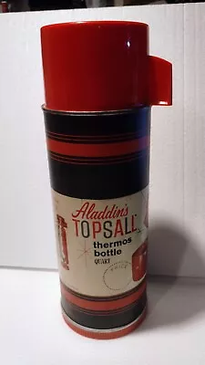 Vintage Aladdin's Topsall Thermos  #3350 Quart Size 32 Oz Red Black USA 1970s • $15