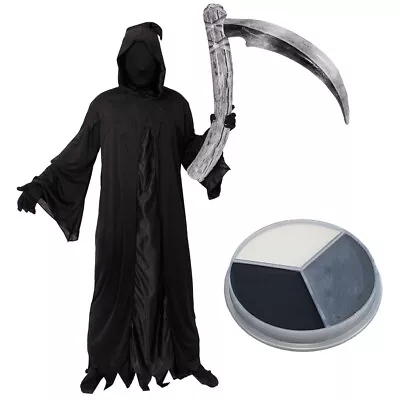 Adults Grim Reaper Costume Death Halloween Costume Fancy Dress Mens Ghoul Scythe • £18.09