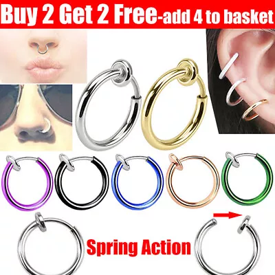 Fake Nose Ring Spring Clip On Fake Lip Nose Helix Lobe Ear Rings Hoop Nose Rings • £0.99