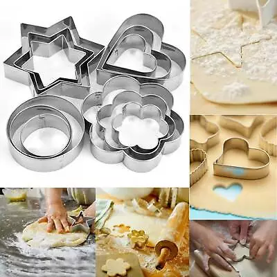 £4.49 • Buy Cookie Cutter Set Stainless Steel Cutters Baking Cookies 12 Pcs 4 Shapes 3 Sizes