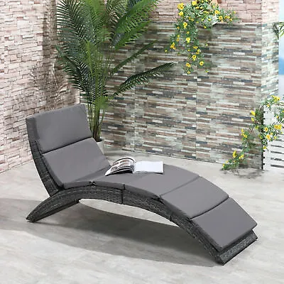 Sun Lounger Rattan Hammock Sun Bed Garden Folding Recliner Chair W/ Cushion • £119.99
