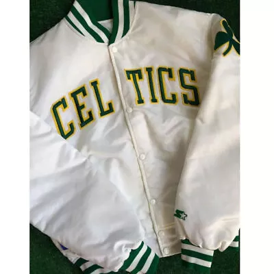 Men's Women Boston Celtics Bomber White Varsity Soft Satin Baseball Jacket • $95.99