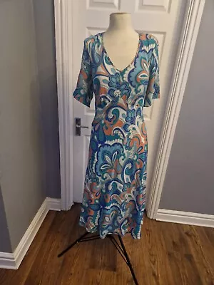 J) David Nieper 100% Silk Turquoise Multicoloured Pattern Dress Size 16 • £36.99