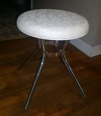 Cosco Round Short/Foot Stool. Vintage Retro White Vinyl Seat. Mid-Cent Furniture • $68