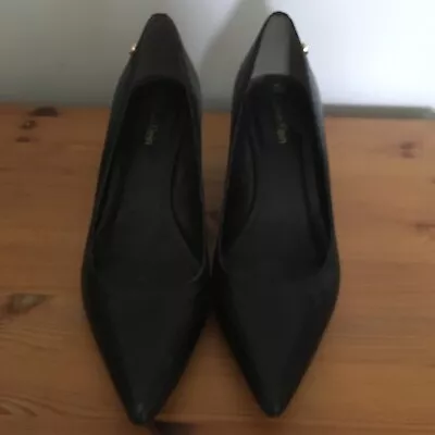 Size 5 Calvin Klein Black Snakeskin Pattern Pin Heel Ladies Shoes • £14