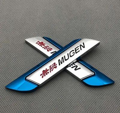 Pair Blue Metal MUGEN Emblem Logo Side Wing Fender Sports Badge Car Sticker • $10.95